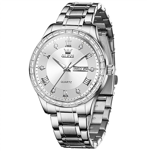 Olevs marke stahl band herren business uhr leuchtenden doppel kalender einfache quarzuhr wasserdicht sport mode herren armbanduhr strass Image