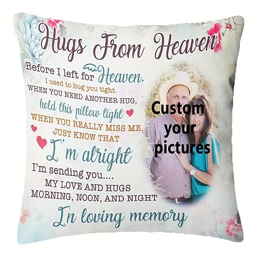Individueller Erinnerungs-Kissenbezug Foto Kissenbezug Wurfkissen Mitgefühl Geschenk Personalisierte Erinnerungs-Geschenke Eine Umarmung vom Himmel Image