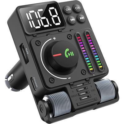 PD 30W Type C Fast Charge Treble Bass Adjustable HiFi Music Player with Color Music Light Bar Bluetooth V5.3 Car FM Transmitter