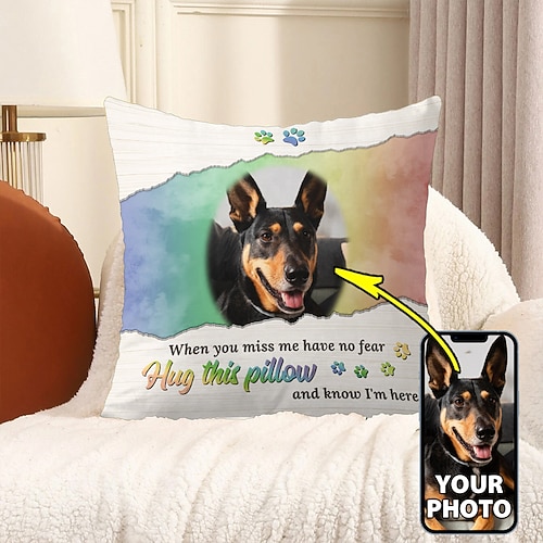 Kundenspezifischer Gedenkkissenbezug Foto-Kissenbezug Wurfkissen Trauergeschenk personalisierte Gedenkgeschenke Regenbogen-Umarmung dieses Kissen Image