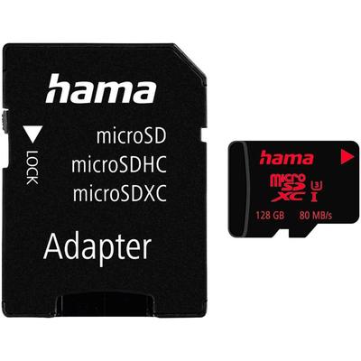 HAMA Speicherkarte "microSD Karte Memory Pro 4K, Adapter/Mobile, UHS Speed C3 UHS-I 80MB/s", schwarz, 128 GB, Speicherkarten
