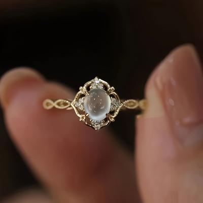 TEMU 1pc Elegant Vintage Four-claw Inlaid Engagement Ring For Women Wedding Banquet Jewelry Accessories Anniversary Gift Image