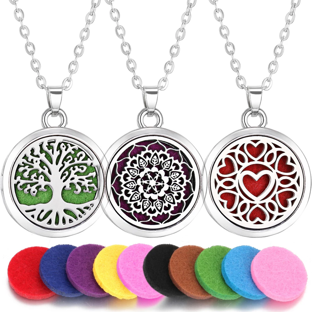 Aromatherapie-Diffusor-Halskette mit 10 Stück Pads, Blumenbaum, Katzenpfotenflügel, Parfüm, ätherisches Öl, Diffusor-Anhänger, Halskette, Medaillons Image