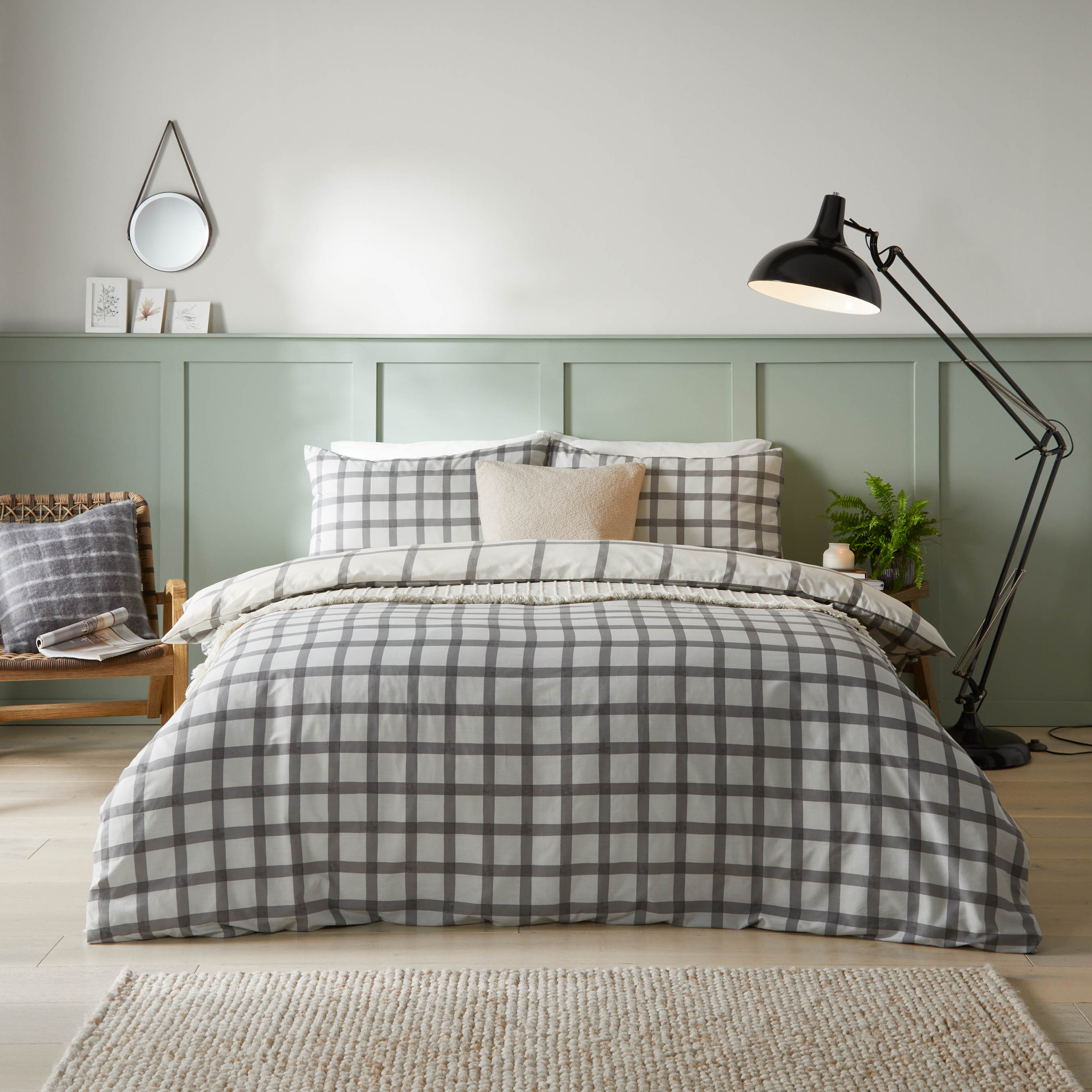 furn. Canberra Check Duvet Cover Set - Grey - Size Super King | furn. Sale | Discount Designer Brands