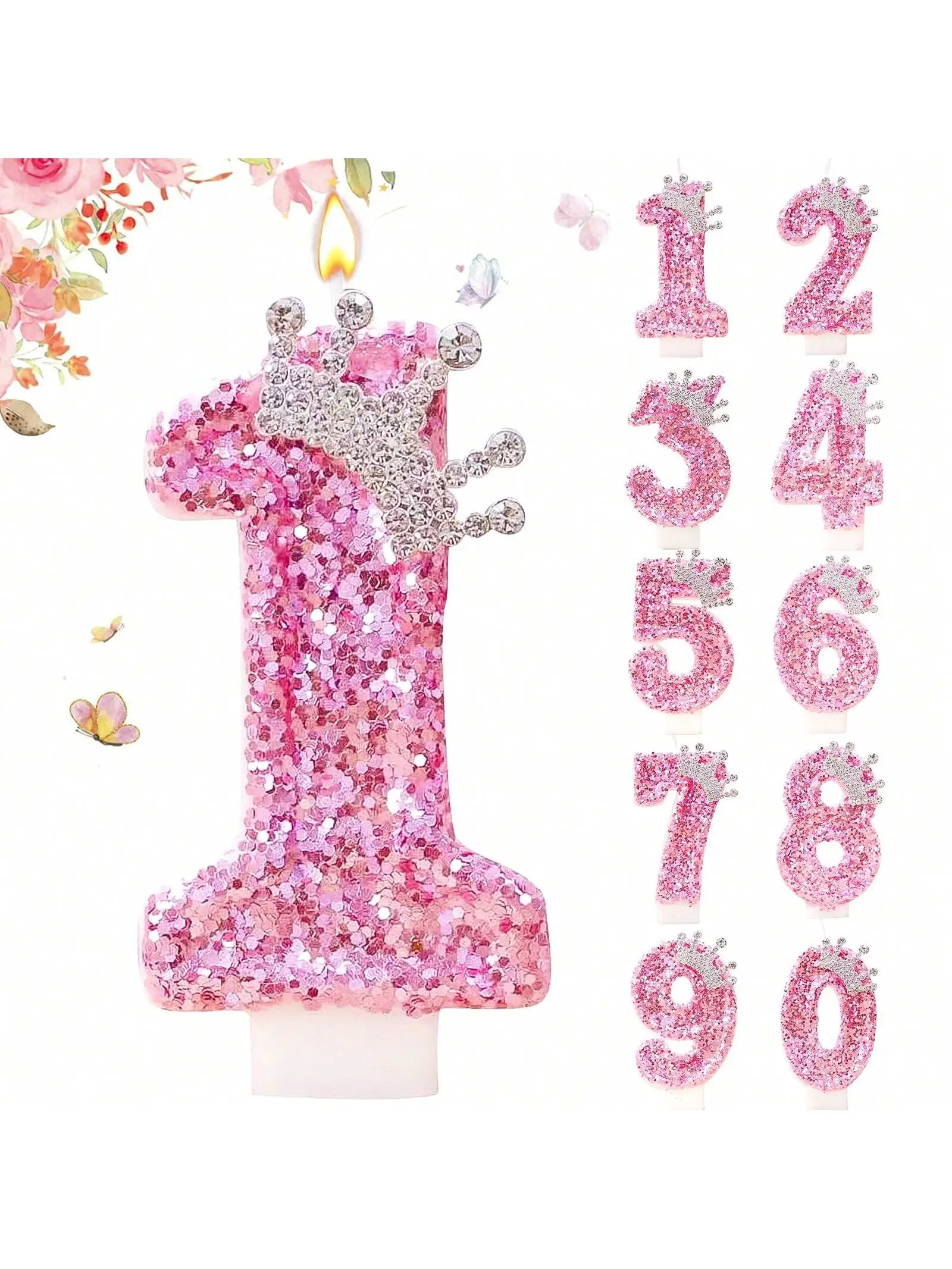 Candele con numeri per torta, candela di compleanno, colore rosa, candela creativa, principessa, corona, ragazza, decorazione per festa di buon compleanno