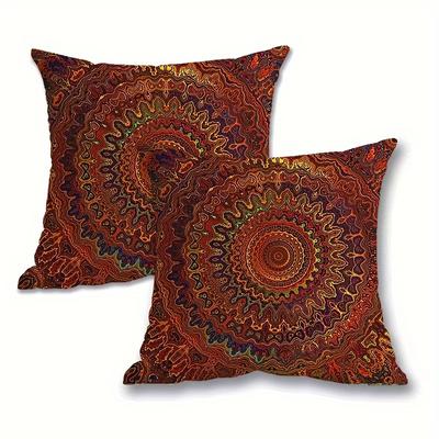 TEMU Bohemian Style Throw Pillow Covers 2pcs - Mandala Design, Machine Washable, Zipper Closure, Room Decor, Woven Polyester, 45x45cm - Decorative Pillow Cases For Room And Bedroom Image
