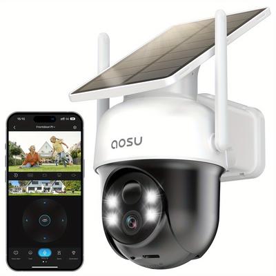 TEMU Aosu 2k Solar Camera Outdoor Wireless, 360° View Low-power Outdoor Security Camera Wireless With Spotlight Alarm, Motion Detection, Color Night Vision, Audio