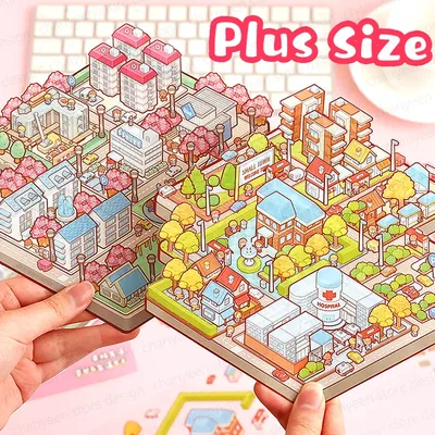 Plus Size Cartoon Stadt Landschaft Aufkleber Freizeit DIY 3D Tasche Kabine Szene Aufkleber Stress abbauen Geschenk für Kind Kind Image