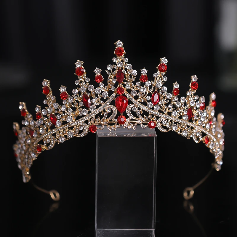 Neue goldene Braut Krone Prinzessin Kopfbedeckung Geburtstag rot Strass Stirnband Hochzeit Haarschmuck Braut Tiaras Vintage Kopfschmuck