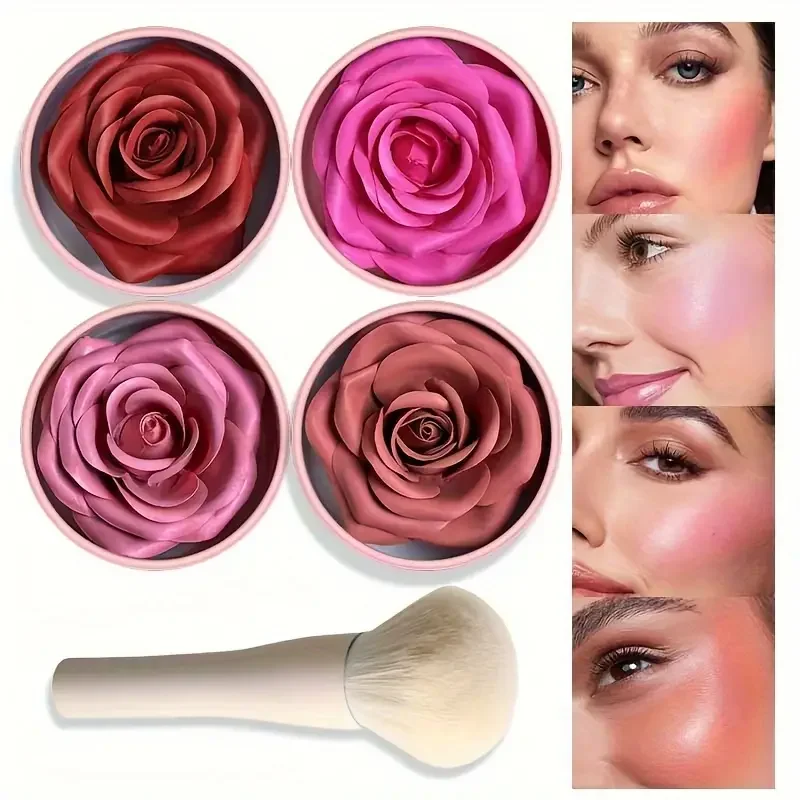 2-teiliges Blütenblatt-Rouge-Palettenset mit Pinsel, Hochglanz-Konturcreme, Kontur-Make-up, Rouge für Frauen, Schönheit, Kosmetik, Make-up-Palette