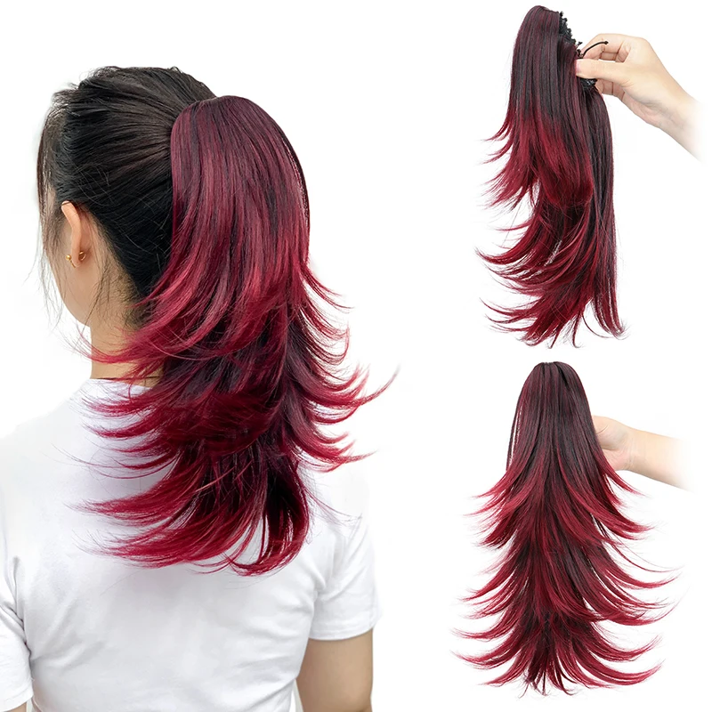 14 Zoll synthetische kurze lockige geschichtete Pferdeschwanz-Haarverlängerung Klaue Clip-in-Haar rot blond schwarz Haarteil für Frauen Image