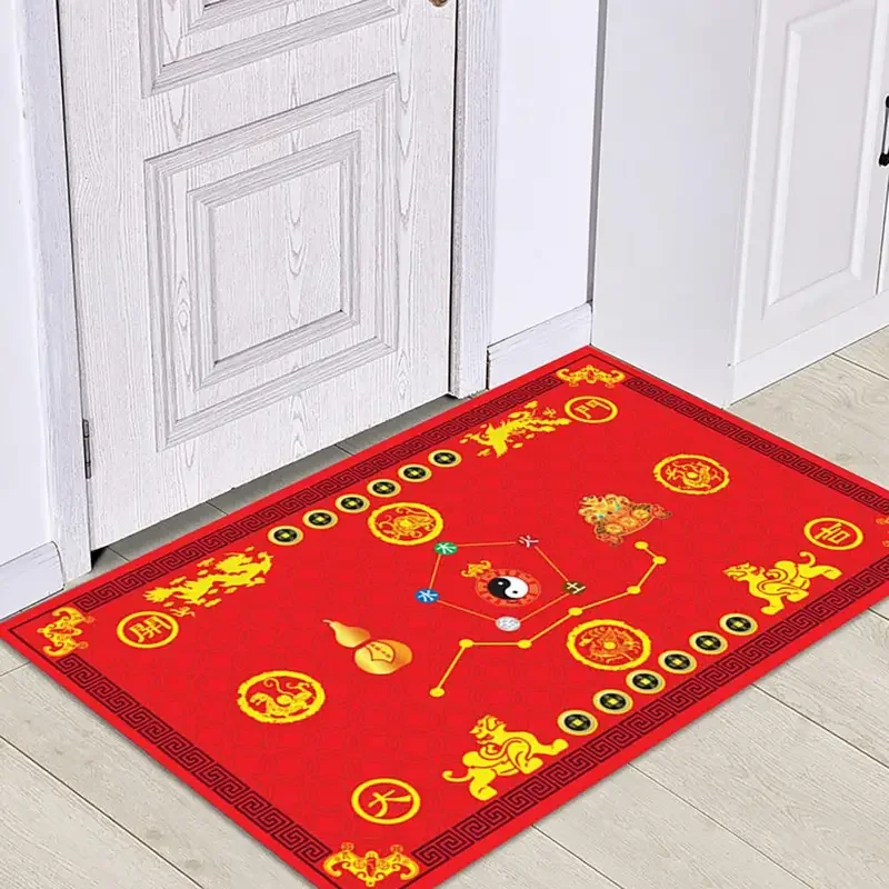 VIKAMA Frohes Neues Jahr Willkommen Fußmatte Innenteppich Feng Shui Glücksbodenmatte Festlicher schmutzabweisender leichter Teppich Image