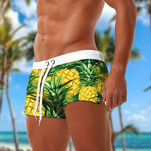 Herren Ananas Tropische Pflanzen Badehosen Badeshorts Boardshorts Mittlere Taille Mode Designer Surfen Ferien Strand Kordelzug Elastischer Bund 3D-Druck Designer Bekleidung Image