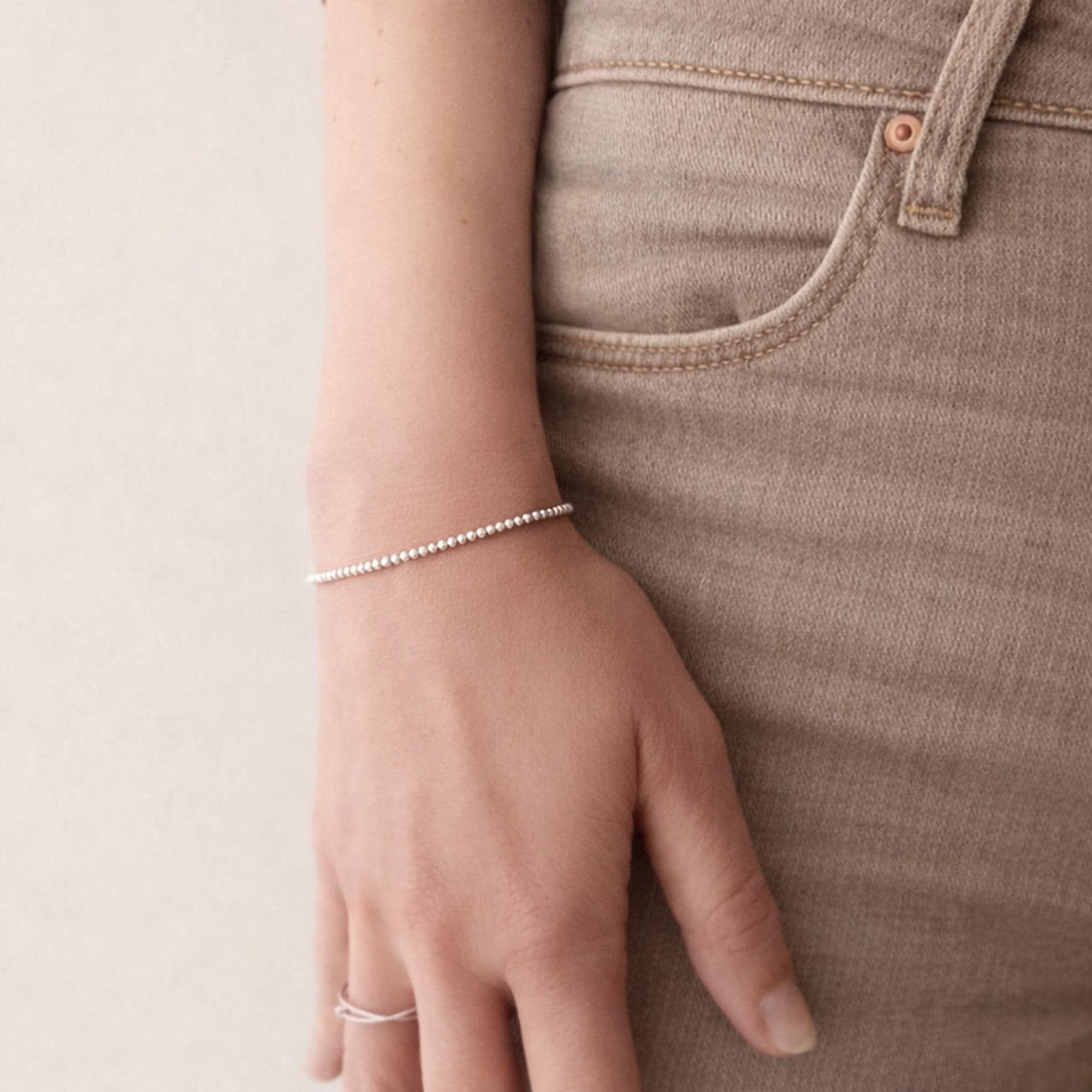 Bracciale da donna in argento sterling 925 con piccole perline, bracciale in argento sterling 925, bracciale con perline in argento massiccio, gioiell