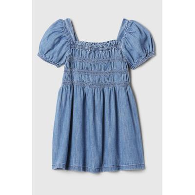 Gap Girls Blue Denim Smocked Puff Sleeve Dress (6mths-5yrs) - Blue Denim