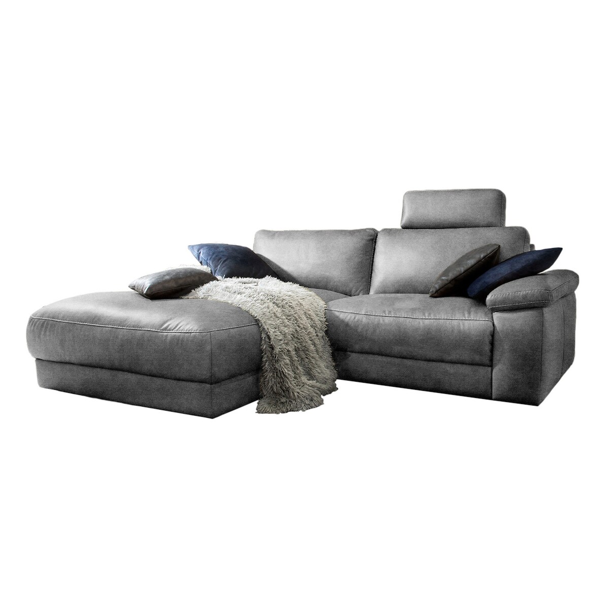 KAWOLA Sofa LOLA Ecksofa Stoff grau mit motorischer Relaxfunktion Recamiere links Image