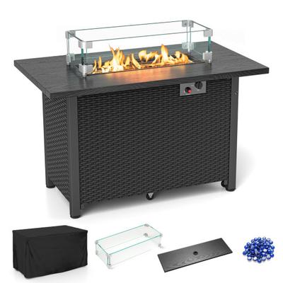 Costway 50000 BTU 2 Inch ropane Gas Fire Pit Table with Wind Guard and Glass Rocks-Black