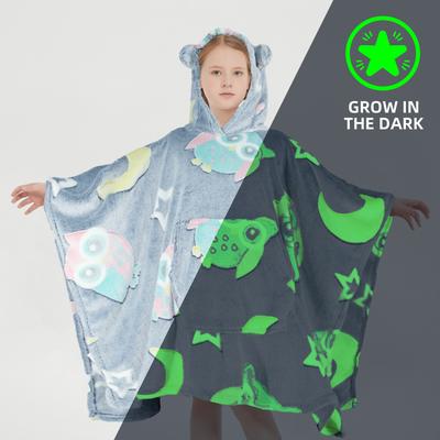 Marina Decoration Glow in the Dark Blanket Wearable Hoodie for Kids Girls Boys Soft Warm Flannel Fleece Hooded Sweatshirt