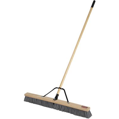 Rubbermaid 2040044CT Poly Bristle Medium Push Broom, 3" Polypropylene Bristle, 1.13" Handle Diameter, Lacquered Wood Handle, 4/Carton - Case of 4 RCP2