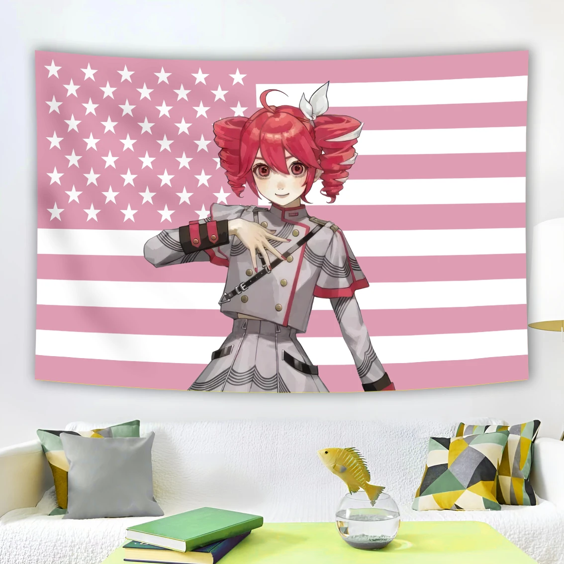 90 x 150 cm Kasane Teto rosa amerikanische Flaggen Wandbehang Tapete Wandteppich Kopfteil ästhetische Raumdekoration süße Geburtstagsgeschenke Image