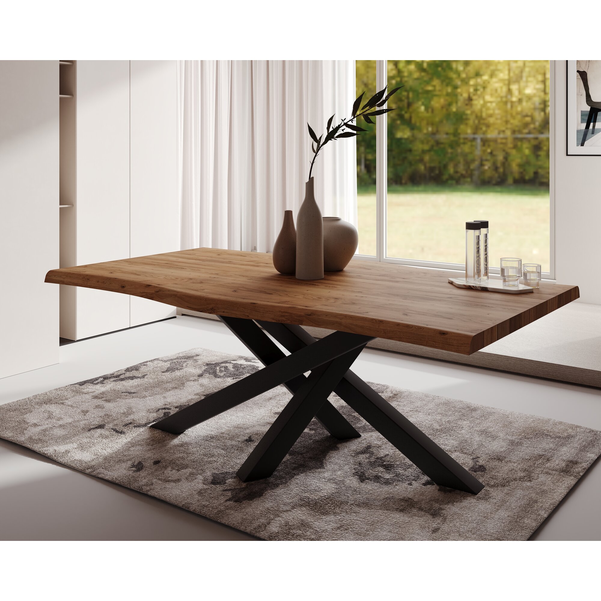 BlackWood »Table4YOU Atlanta« Wildeiche Massivholztisch gedrehte Kante / Wildeiche rustik / 4 cm / 180x100 cm