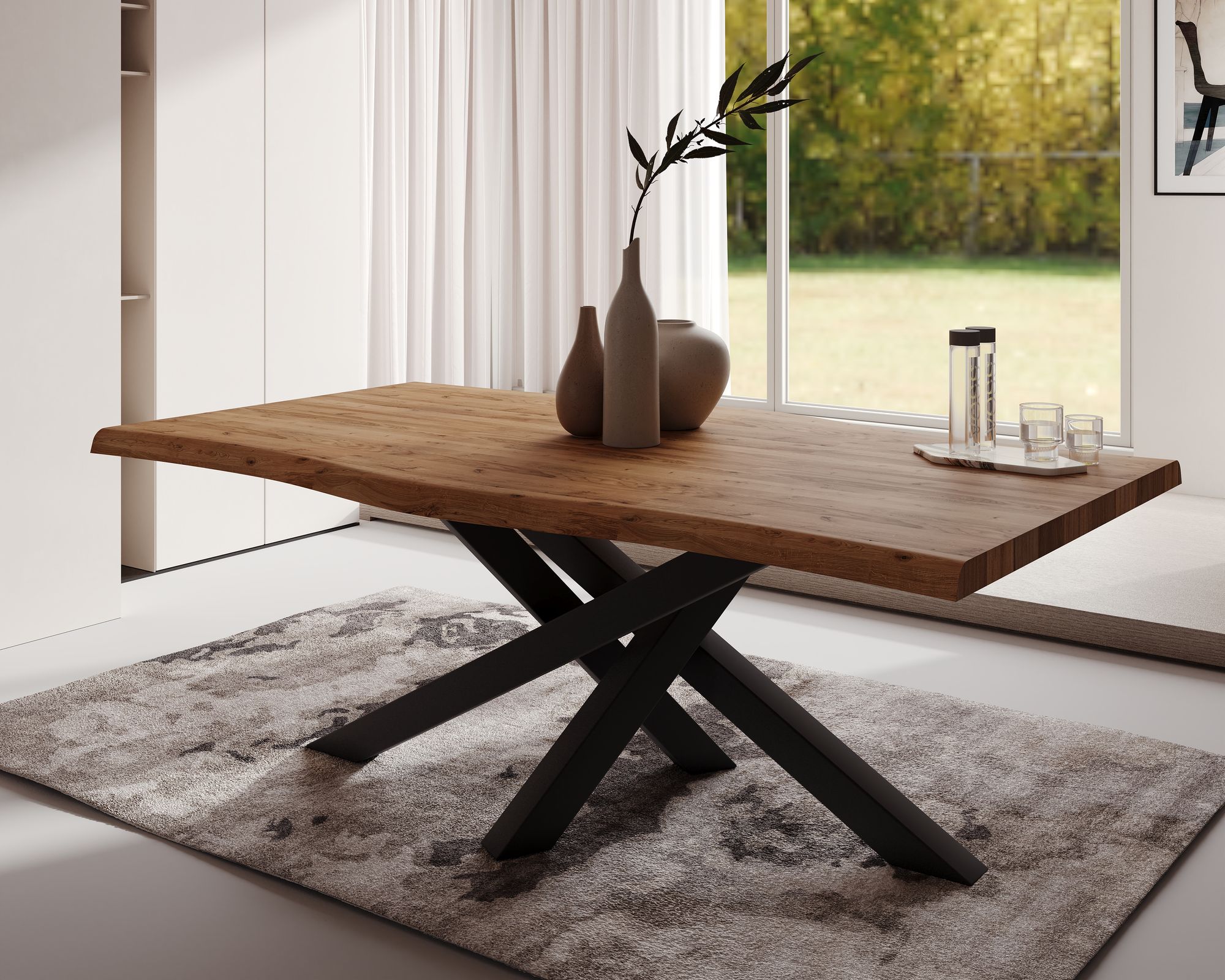 BlackWood »Table4YOU Atlanta« Wildeiche Massivholztisch Baumkante / Wildeiche natur / 6 cm / 180x100 cm