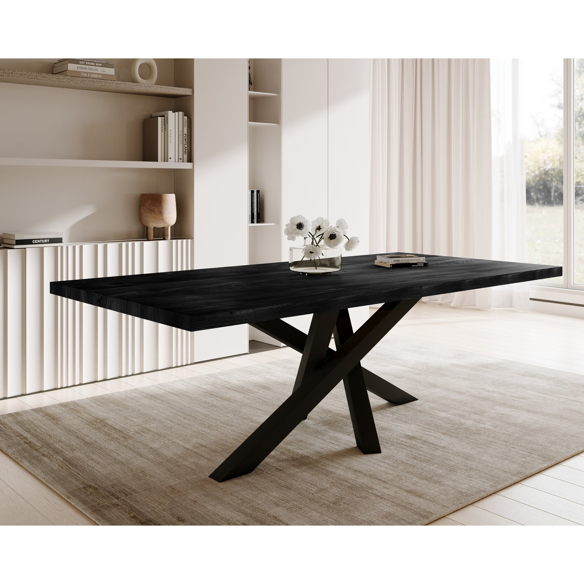 BlackWood »Table4YOU Atlanta Black Edition« Wildeiche Massivholztisch gedrehte Kante / Wildeiche schwarz / 4 cm / 200x100 cm