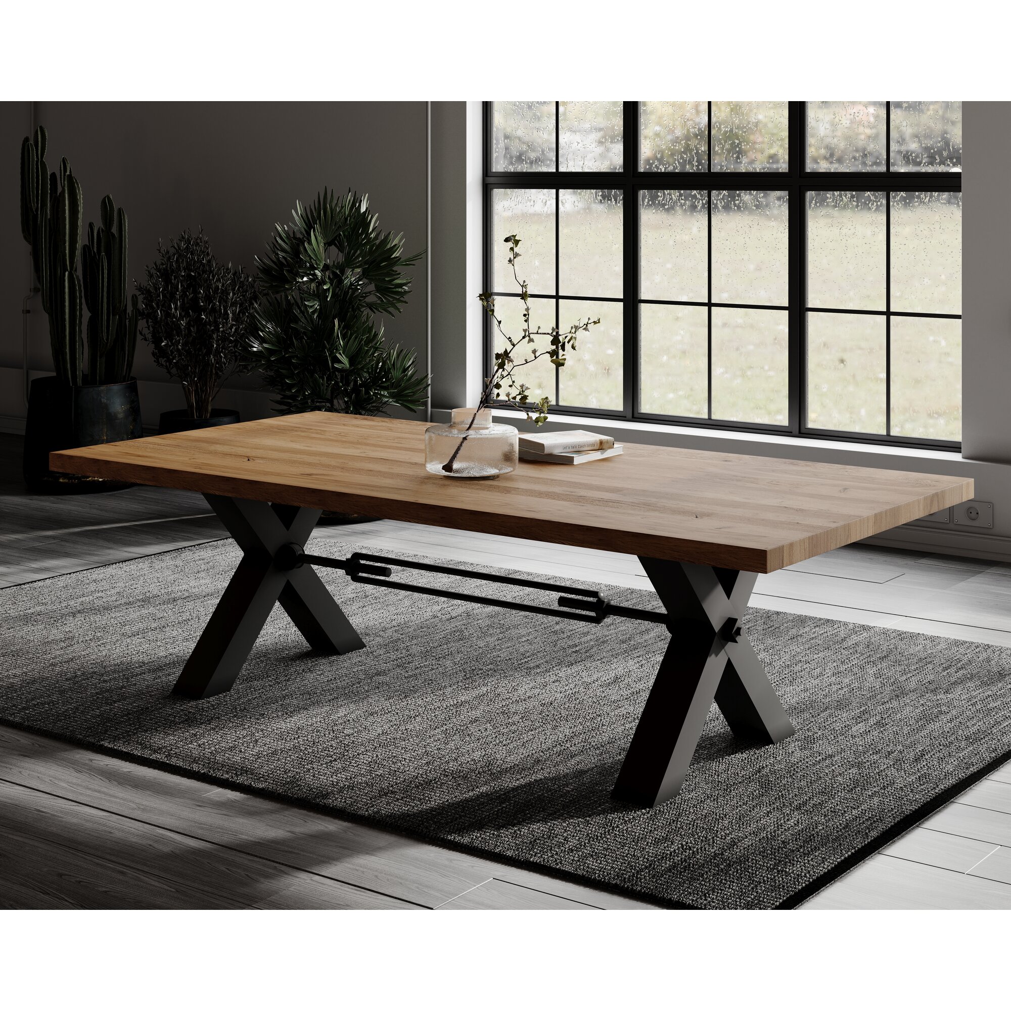 BlackWood »Table4YOU Dallas« Wildeiche Massivholztisch gedrehte Kante / Wildeiche rustik / 4 cm / 180x100 cm