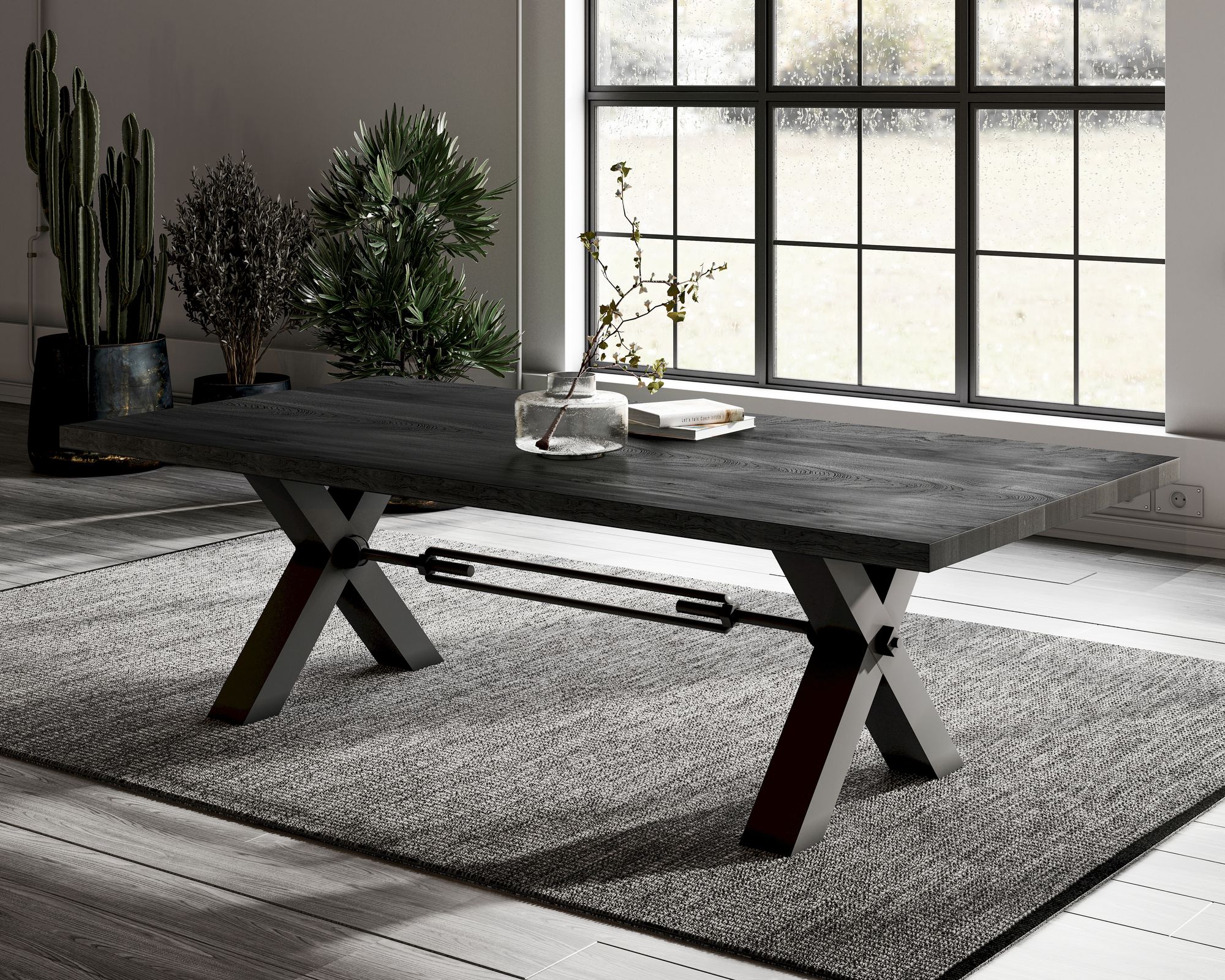 BlackWood »Table4YOU Dallas Black Edition« Wildeiche Massivholztisch Baumkante / Wildeiche schwarz / 6 cm / 200x100 cm