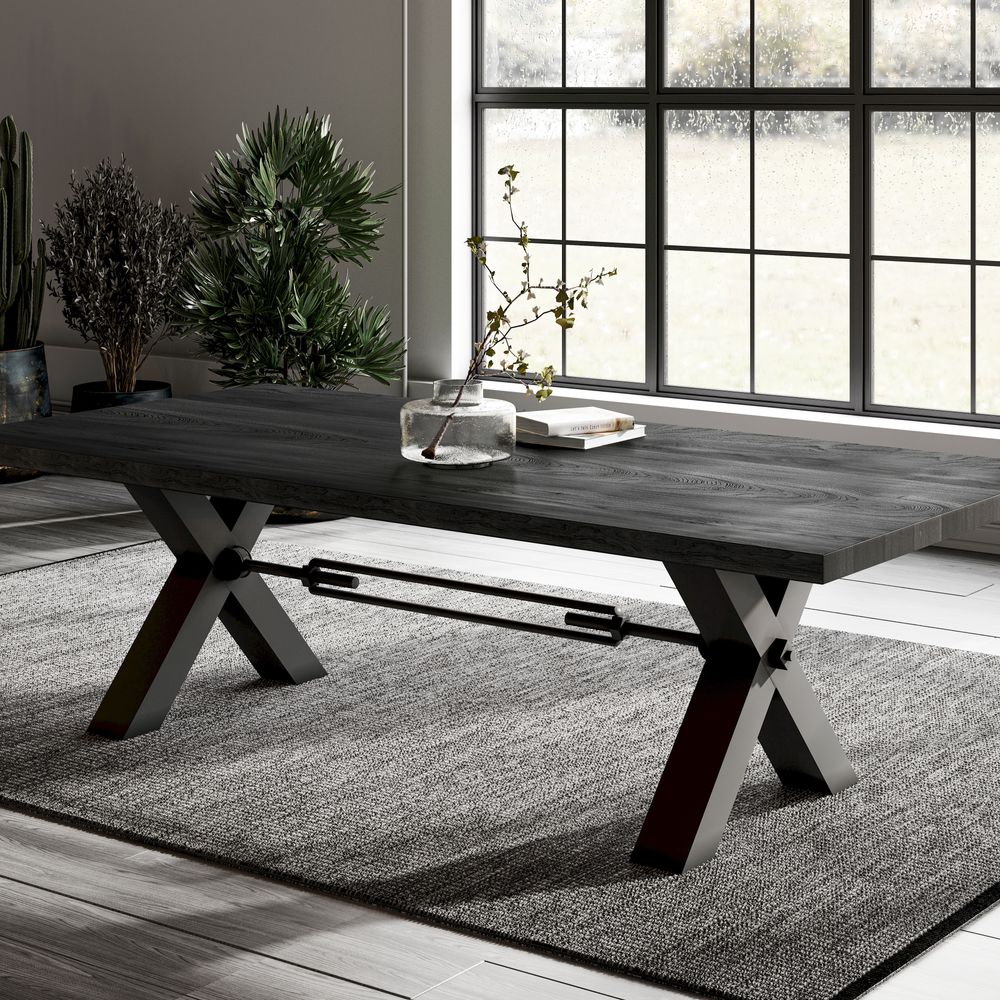 BlackWood »Table4YOU Dallas Black Edition« Wildeiche Massivholztisch gerade Kante / Wildeiche schwarz / 6 cm / 220x100 cm Image