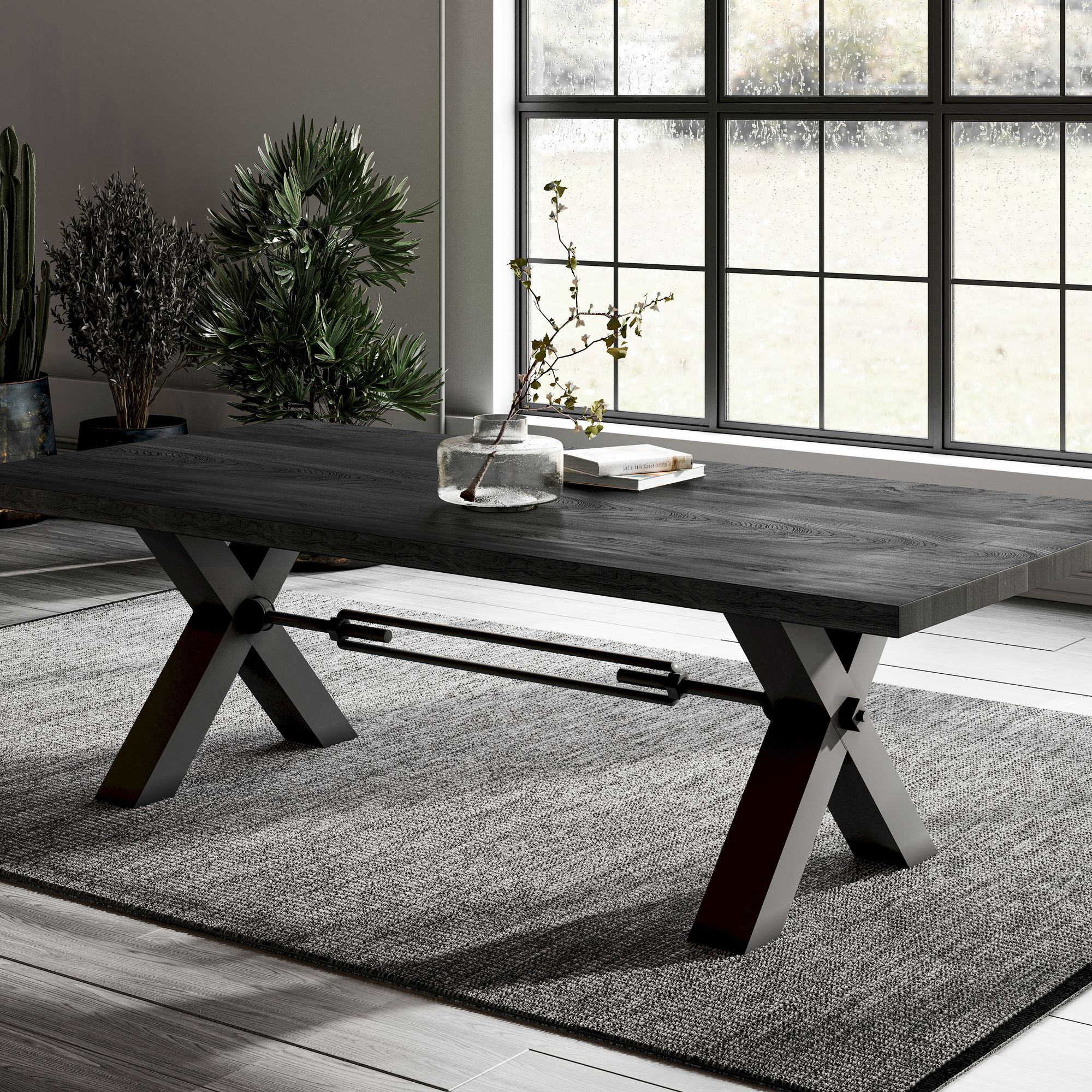 BlackWood »Table4YOU Dallas Black Edition« Wildeiche Massivholztisch gedrehte Kante / Wildeiche schwarz / 6 cm / 220x100 cm