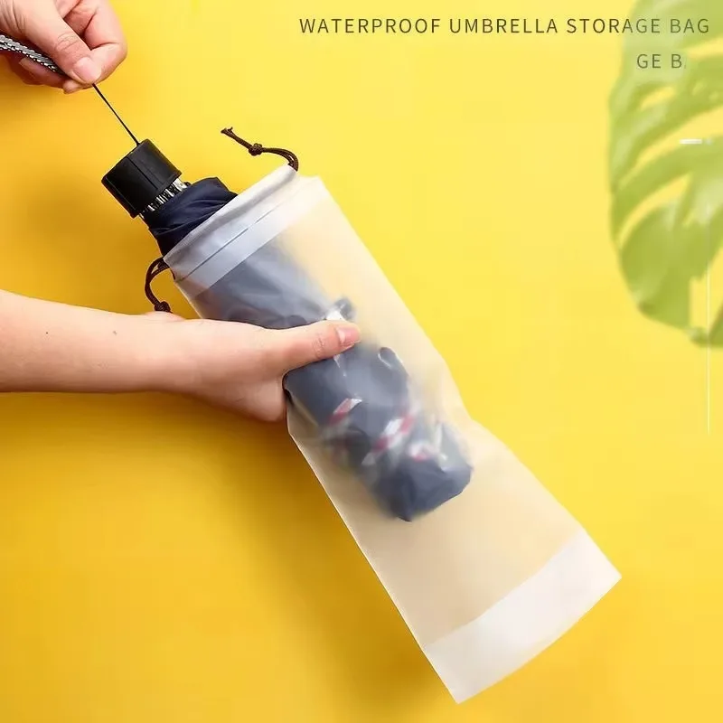 3PCS Regen Regenschirm Abdeckung Regenschirm Abdeckung Tasche Abdeckung für Wasserdichte Durchscheinende Kunststoff Tasche Wiederverwendbare Tragbare Regenschirm Kordelzug Image