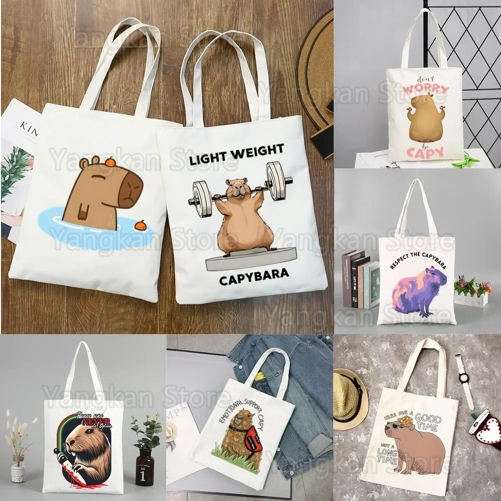 Kawaii Capybara Canvas Umhängetasche Personalisieren Sie die Handtasche Damen Casual Tote Bag Große Kapazität Wiederverwendbare Einkaufstasche Image