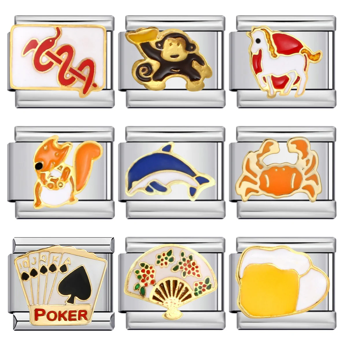 Trendy The Poker Tier Affe Libelle Krabbe Italienisches Charm-Armband Link Fit 9mm Edelstahl DIY Herstellung Perlen Schmuck Geschenk Image