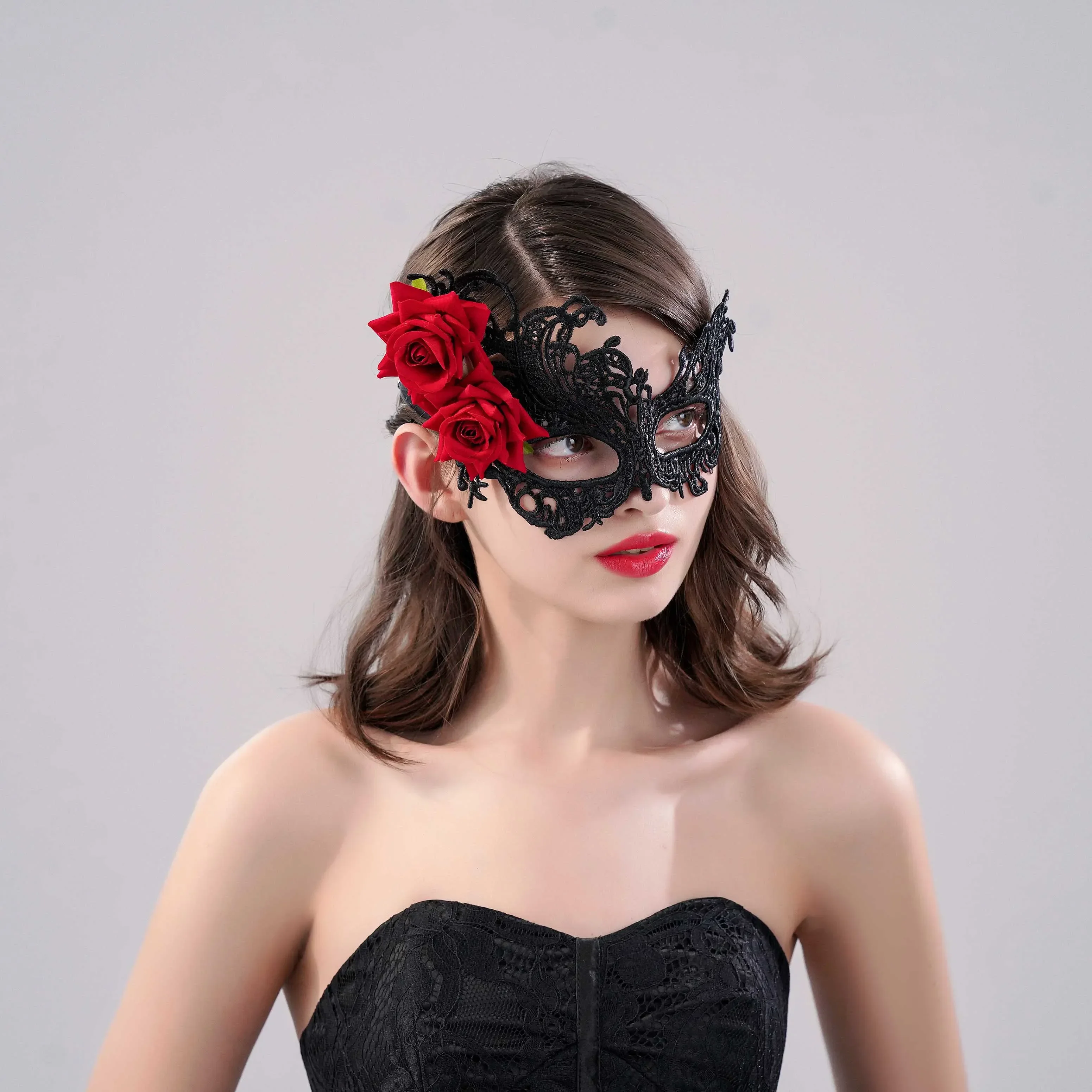 Augenmaske Sexy Spitze Venezianische Maskerade Ball Halloween Party Kostüm Requisiten Dame Schwarz Spitze Hohl Gesichtsmaske Image