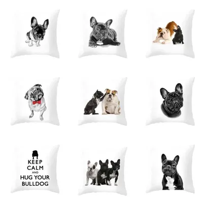 2024 neue schöne schwarze Hund Polyester Druck Kissen bezug Cartoon Bulldogge Hund Kissen bezug Hund Image