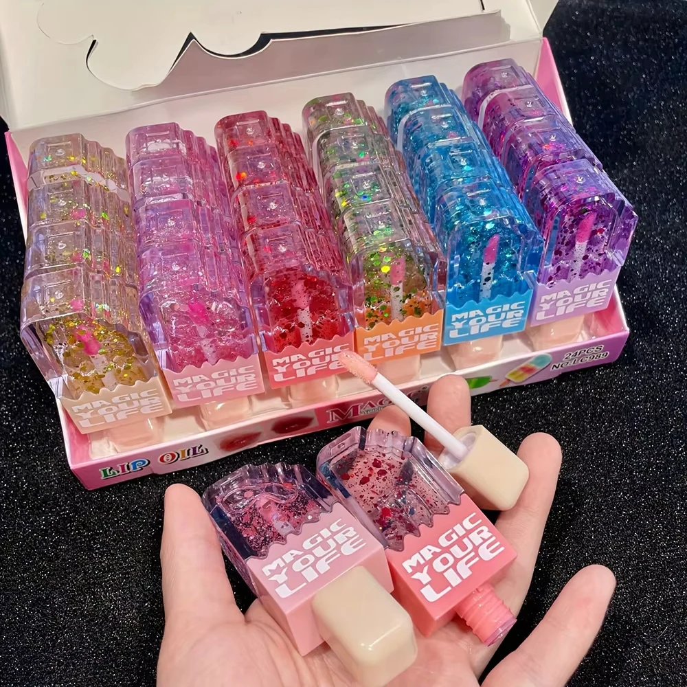 24Pcs Nette Eis Design Lip Gloss Set Lip Tint Feuchtigkeitsspendende Langlebige Lip Öl Mädchen Lippen Make-Up Großhandel Image