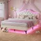 Full Size Bed Frame with LED Adjustable Headboard with Crystal Button Platform Bed for Girls Bed