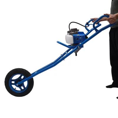 2.2KW (3HP) Hole Punch Ground Drill Pit Digger Set for Earth Burrowing Blue with 2 Stroke Wheelbarrow Wheel Movable Drill