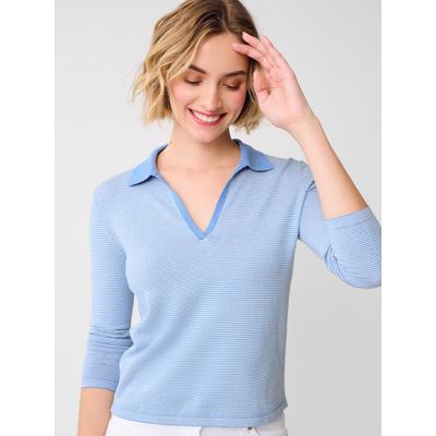 J.McLaughlin Women's Fairfax Sweater in Stripe Blue/Egret White, Size Large | Cotton