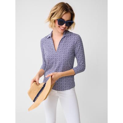 J.McLaughlin Women's Aida 3/4 Sleeve Top in Riptide Navy/White, Size Large | Nylon/Spandex/Catalina Cloth