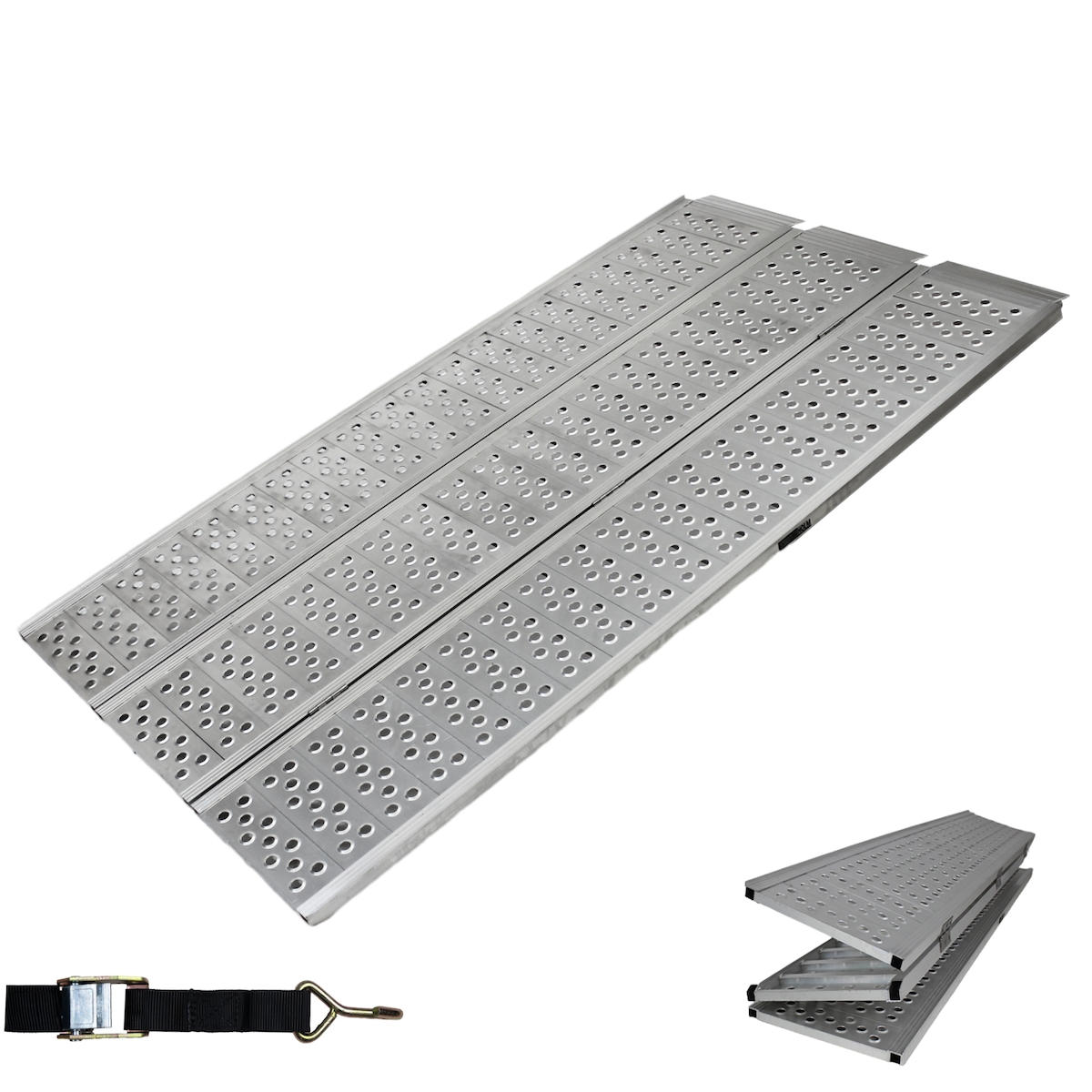 Baumarktplus DREIBREIT by TRUTZHOLM 3-fach Auffahrrampe klappbar Alu 255cm 115 cm Breite 1020kg grau gelocht Image