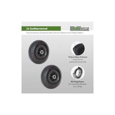 Baumarktplus 2x Sackkarrenrad PU-Rad 260x85 mm 3.00-4 60 mm versetze Nabe Ø 20 mm schwarz Vollgummi Bollerwagen Image