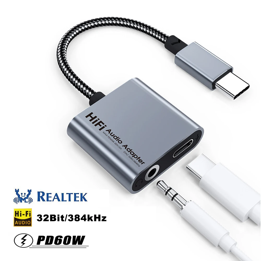 Adattatore per auricolari jack USB tipo C 2 in 1 da 3,5 mm Adattatore audio Dac USB C per Samsung S24 Plus S25 Ultra Iphone 16 Pro Max Ipad