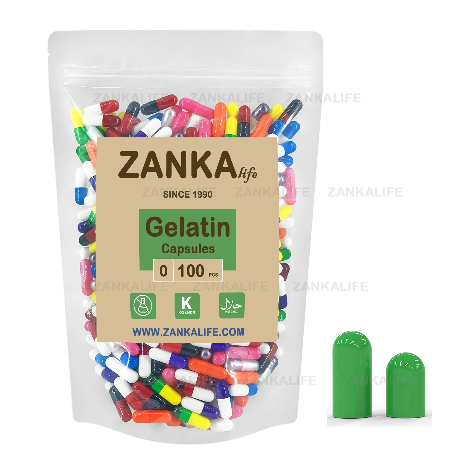 ZANKALIFE 100 Stück koschere Halal-ISO-zertifizierte Größe 000 00 0 1 2 3 4 5 harte leere Gelatinekapseln, hohle vegane Kapseln Image