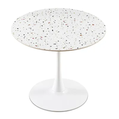 Mid-Century White Stone Round Dining Table for Dining Room, Living Room,Cafe,Easy to Assemble and