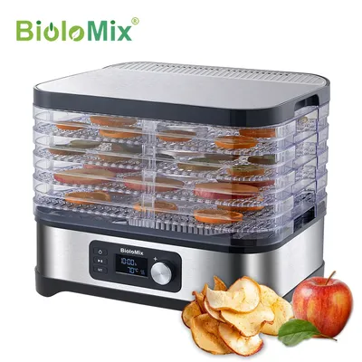 BioloMix BPA FREE 5 Trays Food Dryer Dehydrator with Digital Timer and Temperature Control for Fruit
