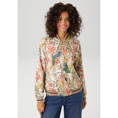 Blouson ANISTON CASUAL, Damen, Gr. 34, bunt (sand, rot, orange, grün, blau, gelb, oliv, ocker, petrol, taupe, grau, schwarz), Cru00eape, Web, Obermaterial: 100% Polyester. Futter: 100% Polyester, bedruckt, geblümt, modisch, figurumspielend hüftlang,... Image