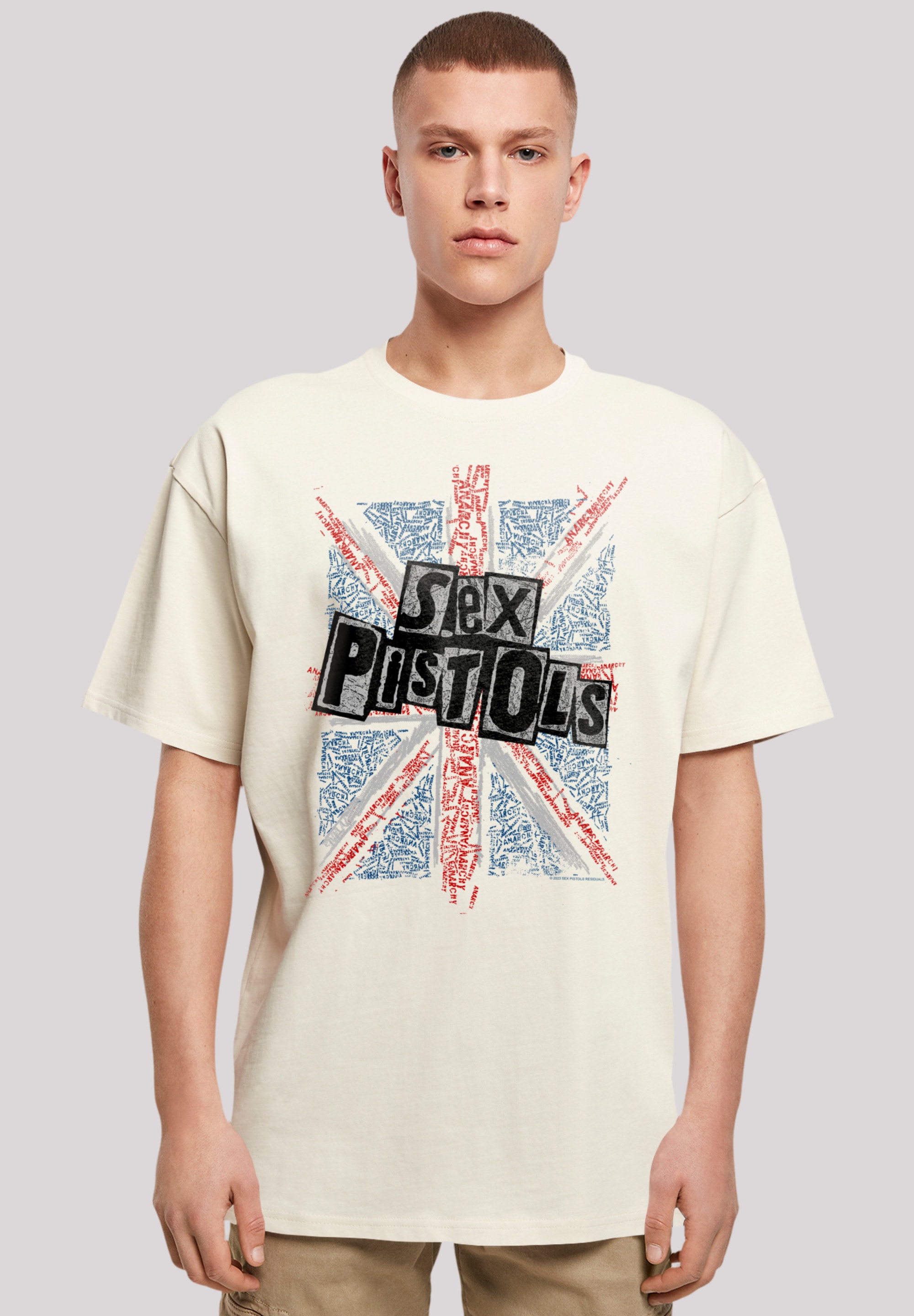 T-Shirt F4NT4STIC "Sex Pistols Anarchy Flag", Herren, Gr. M, beige (sand), Obermaterial: 100% Baumwolle, oversize, Rundhals, ohne Bündchen, Shirts, Premium Qualität Image