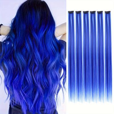 TEMU 6pcs Colored Clip In Hair Extensions, 22inch Colorful Synthetic Straight Hair Extensions Clip In For Women Party Christmas Birthday Party Women Gifts Halloween Party And Christmas Day Image